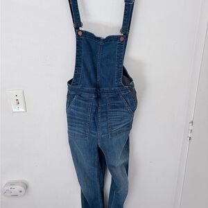 Madewell Overalls Size S Skinny Blue Stretch Denim Side Zip Fray Hem Farmer